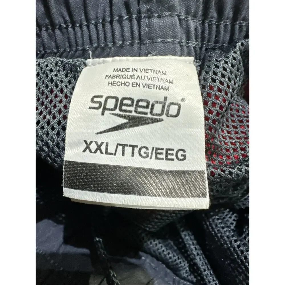 Speedo Mens 2XL Gray Red Cargo Drawstring Board Shorts Swim Trunks‎